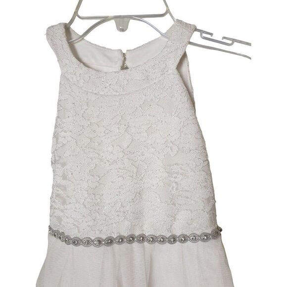 Girls' White Dress Sz 5 Rhinestone Trimmed Glitter Lace Bodice Formal Pagent NWO - Picture 3 of 8